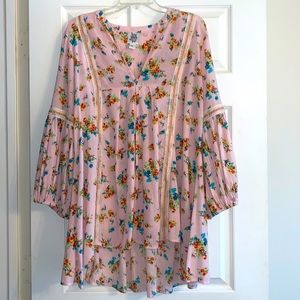 EUC Ivy Jane Pink Floral Babydoll Poof Sleeve Cotton Tunic